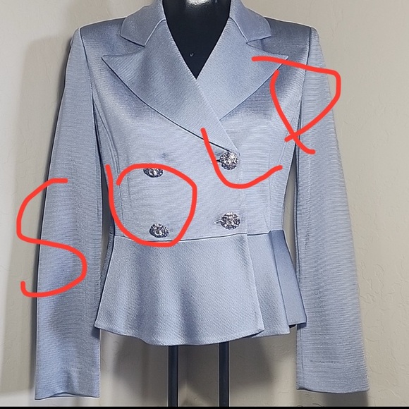 St. John Jackets & Blazers - St. JOHN Blue Gray Rhinstone Button Peplom Jacket Coat Sz. 4